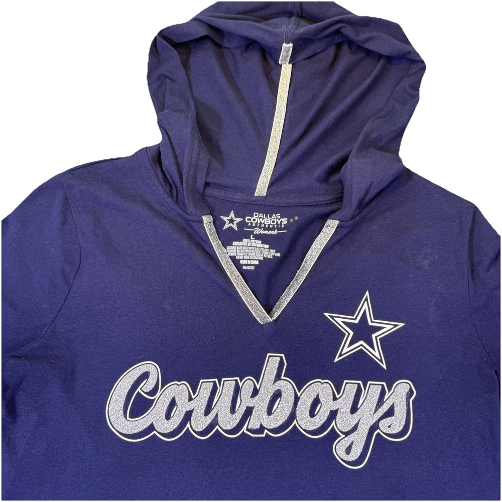 Dallas Cowboys Authentic Women's‎ Hoodie L/S Sparkle V-Neck Tee Navy Large L